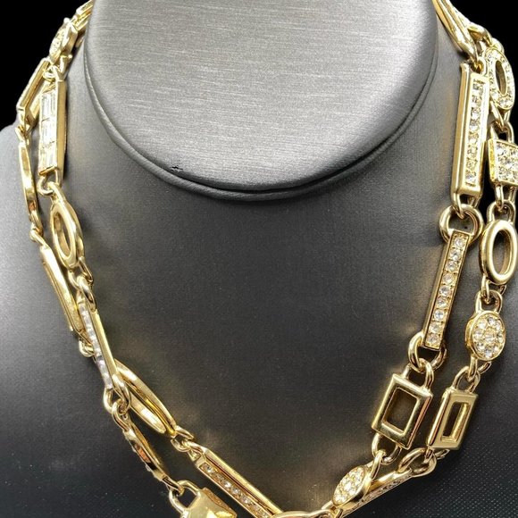 Ornate Vintage Kunio Matsumoto for Trifari Long Rhinestone Link Necklace - Picture 2 of 8